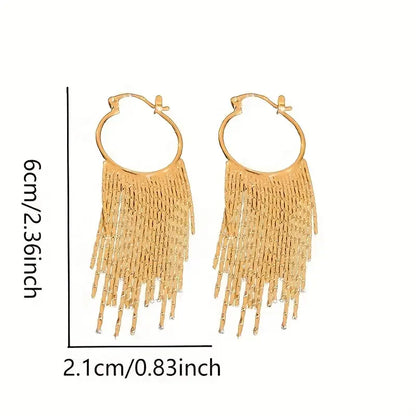 Silvery Sparkling Tassel Design Dangle Earrings